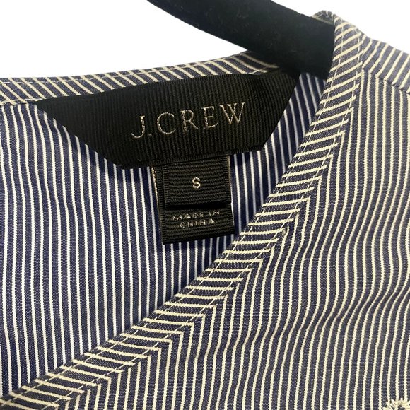 J. Crew Floral Embroidered Bell Sleeve Striped Blouse in Blue Poplin Cotton S - Picture 5 of 10